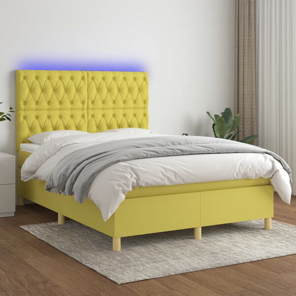 vidaXL Box spring postel s matrac&iacute; a LED zelen&aacute; 140x190 cm textil