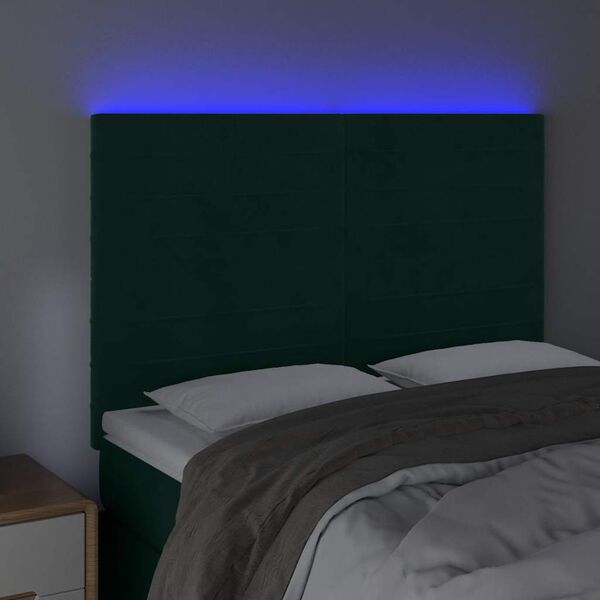 vidaXL Čelo postele s LED tmavě zelen&aacute; 144x5x118/128 cm samet