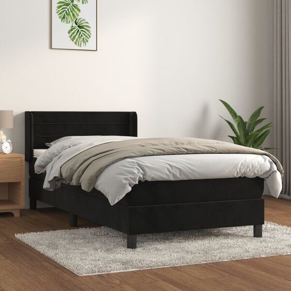 vidaXL Box spring postel s matrac&iacute; čern&aacute; 80 x 200 cm samet
