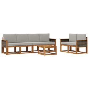 vidaXL Venkovn&iacute; pohovkov&aacute; souprava 6 pcs Př&iacute;rodn&iacute; a světle &scaron;ed&aacute;