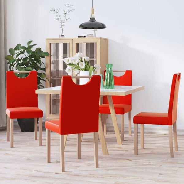 vidaXL J&iacute;deln&iacute; židle 4 ks červen&eacute; uměl&aacute; kůže