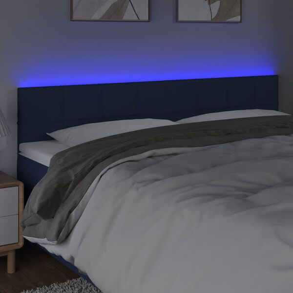 vidaXL Čelo postele s LED modré 200x5x78/88 cm textil