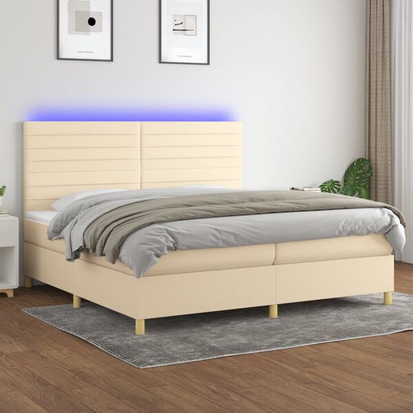 vidaXL Box spring postel s matrac&iacute; a LED kr&eacute;mov&aacute; 200x200 cm textil