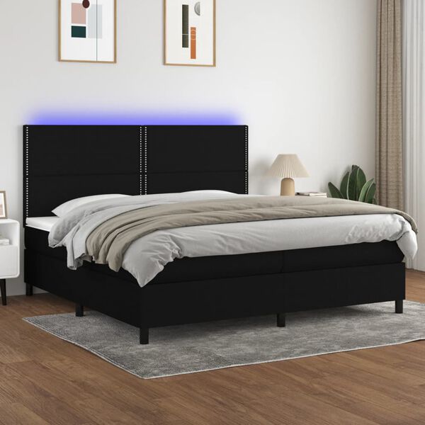 vidaXL Box spring postel s matrac&iacute; a LED čern&aacute; 200x200 cm textil