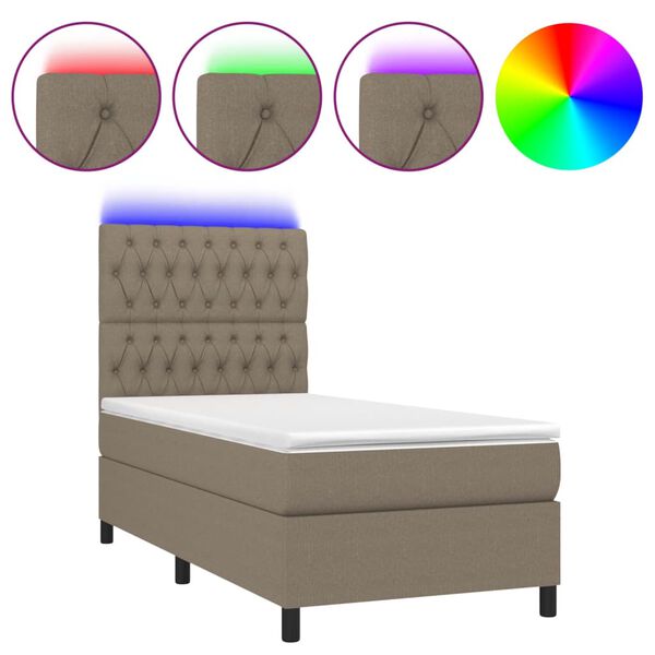 vidaXL Box spring postel s matrac&iacute; a LED taupe 90x190 cm textil