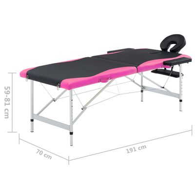 vidaXL Skládací masážní stůl se 2 zónami hliník černo-růžový