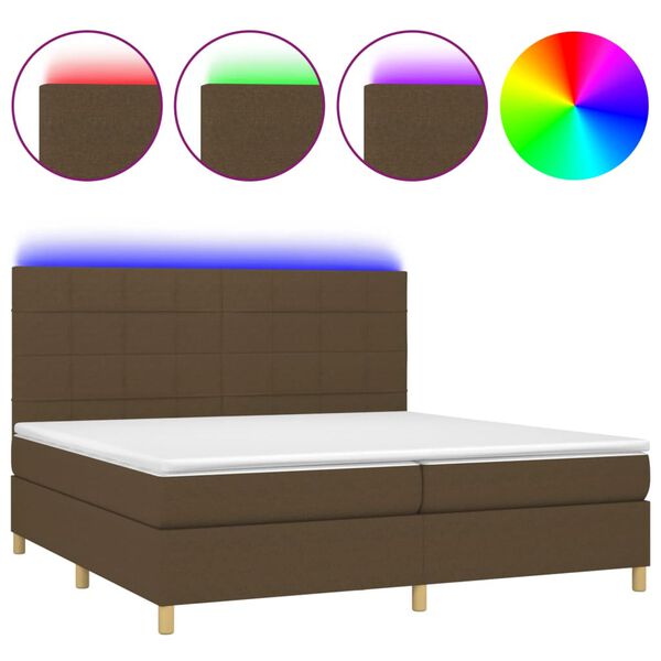 vidaXL Box spring postel s matrac&iacute; a LED tmavě hněd&aacute; 200x200 cm textil