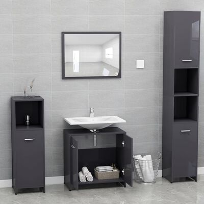 vidaXL Set koupelnového nábytku šedý s vysokým leskem kompozitní dřevo