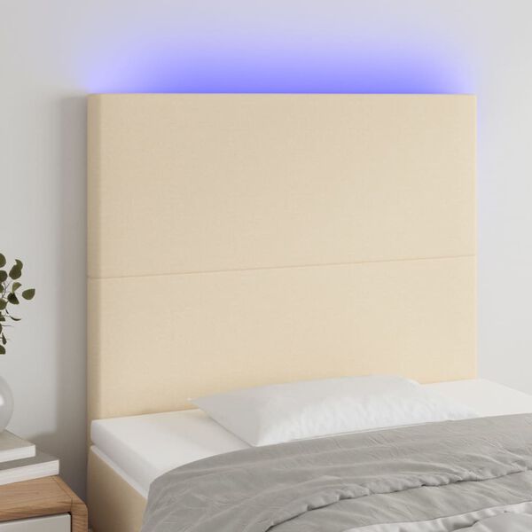vidaXL Čelo postele s LED krémové 80x5x118/128 cm textil