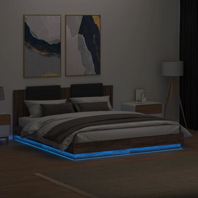 vidaXL Rám postele s čelem a LED osvětlením hnědý dub 160x200 cm