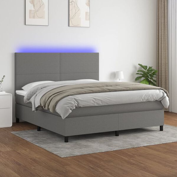 vidaXL Box spring postel s matrac&iacute; a LED tmavě &scaron;ed&aacute; 180x200 cm textil