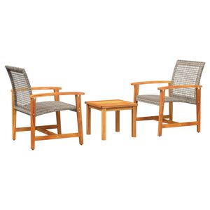 vidaXL 3d&iacute;ln&yacute; bistro set &scaron;ed&yacute; polyratan a ak&aacute;ciov&eacute; dřevo