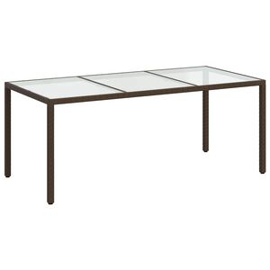 vidaXL Zahradn&iacute; stůl hněd&yacute; 190 x 90 x 75 cm tvrzen&eacute; sklo a polyratan