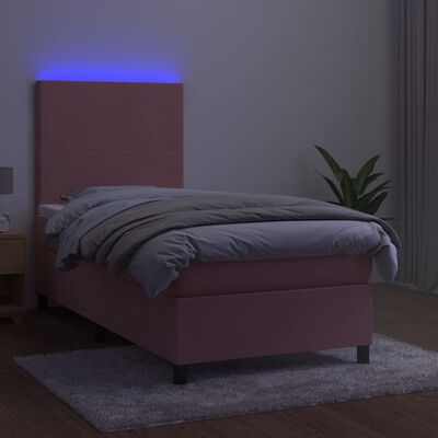 vidaXL Box spring postel s matrací a LED růžová 90x190 cm samet