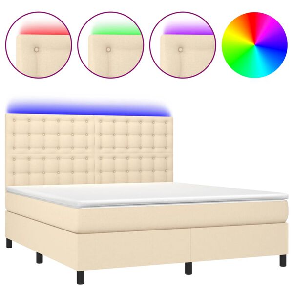 vidaXL Box spring postel s matrac&iacute; a LED kr&eacute;mov&aacute; 180x200 cm textil
