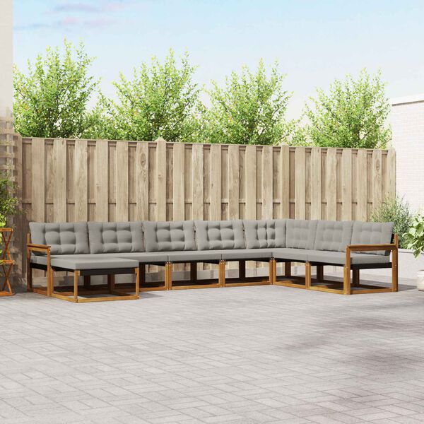 vidaXL Venkovn&iacute; pohovkov&aacute; souprava 8 pcs Př&iacute;rodn&iacute; a světle &scaron;ed&aacute;