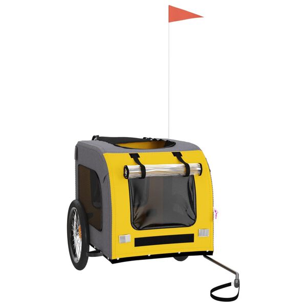 vidaXL Vozík za kolo pro psa žlutý a šedý oxfordská tkanina a železo