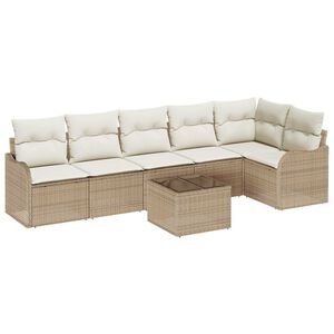 vidaXL Sada zahradn&iacute;ch pohovek s pol&scaron;t&aacute;řem 7 pcs Hněd&aacute; Poly ratan