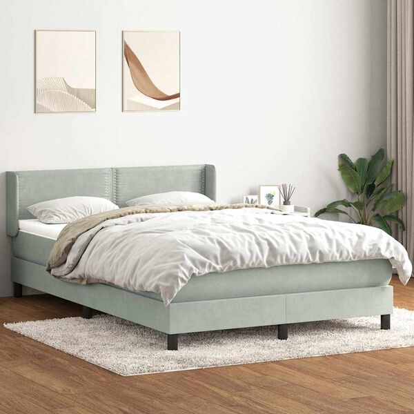 vidaXL Box spring postel s matrac&iacute; světle &scaron;ed&aacute; 140x210 cm samet