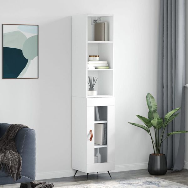 vidaXL Skř&iacute;ň highboard b&iacute;l&aacute; s vysok&yacute;m leskem 34,5x34x180 cm kompozit