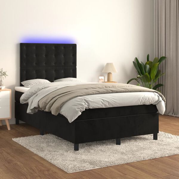 vidaXL Box spring postel s matrac&iacute; a LED čern&aacute; 120x200 cm samet