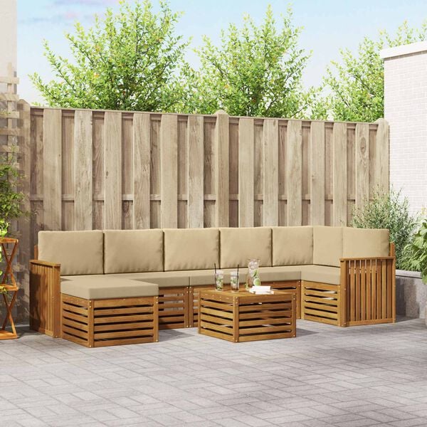 vidaXL Rohov&aacute; sofa sada 8 pcs Přirozen&aacute; a B&eacute;žov&aacute; Masivn&iacute; ak&aacute;tov&eacute; dřevo