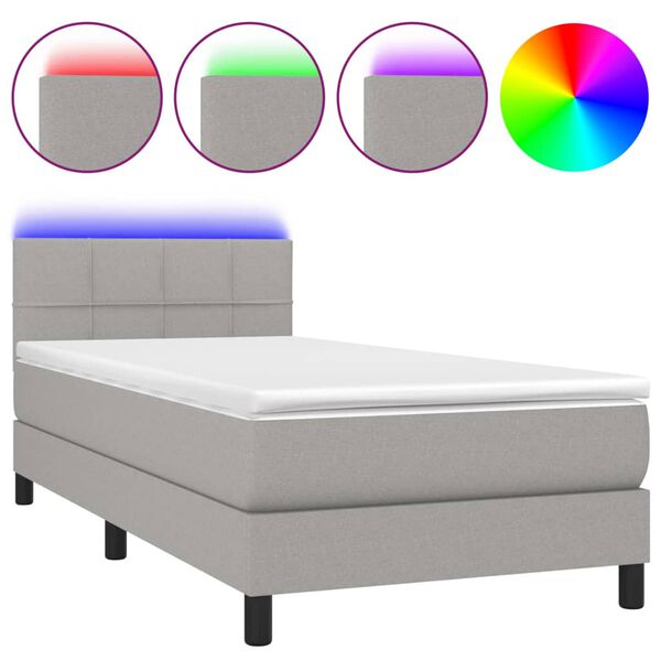 vidaXL Box spring postel s matrací a LED světle šedá 100x200 cm textil