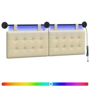 vidaXL Z&aacute;věsn&eacute; čelo postele S LED osvětlen&iacute;m Kr&eacute;mov&aacute; Uměl&aacute; kůže
