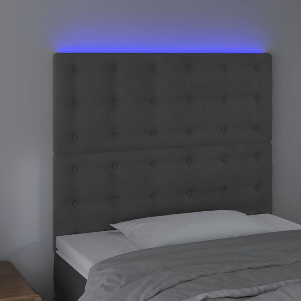 vidaXL Čelo postele s LED tmavě &scaron;ed&eacute; 100x5x118/128 cm samet
