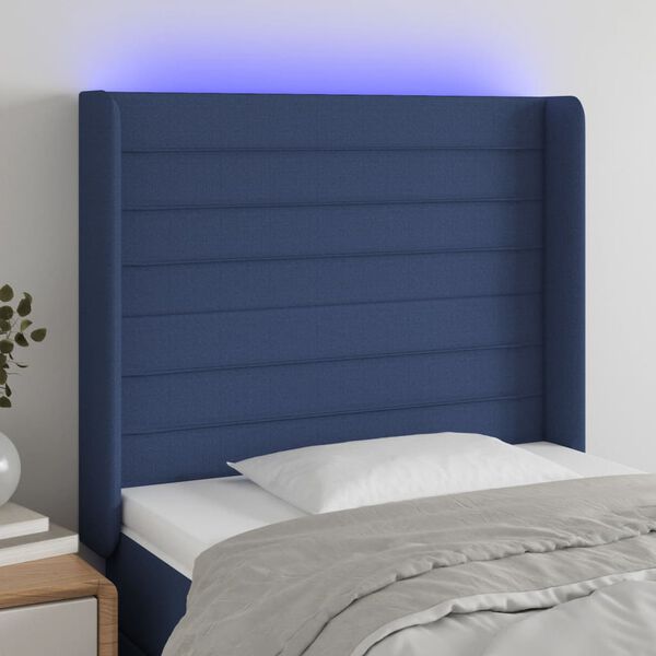 vidaXL Čelo postele s LED modr&eacute; 93 x 16 x 118/128 cm textil