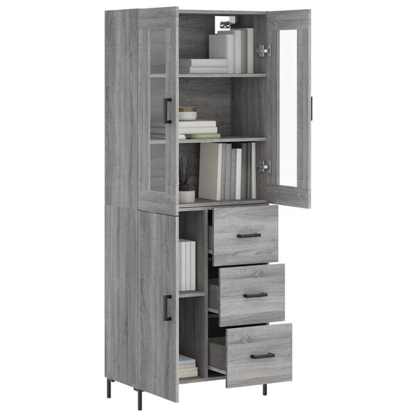 vidaXL Skř&iacute;ň highboard &scaron;ed&aacute; sonoma 69,5 x 34 x 180 cm kompozitn&iacute; dřevo