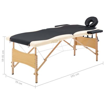 vidaXL Skládací masážní stůl 2 zóny dřevěný černý a béžový