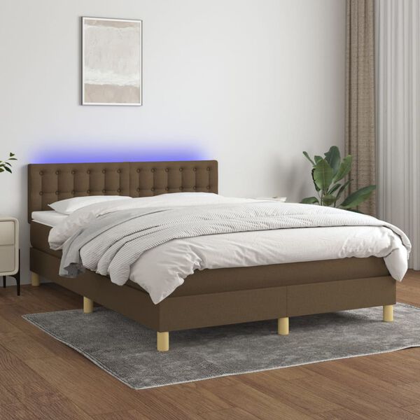 vidaXL Box spring postel s matrac&iacute; a LED tmavě hněd&aacute; 140x200 cm textil