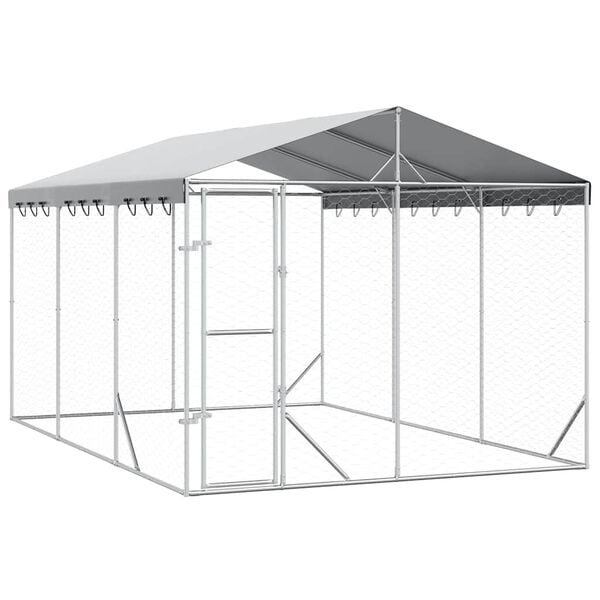 vidaXL Venkovn&iacute; ps&iacute; kotec se střechou stř&iacute;brn&yacute; 3 x 4,5 x 2,5 m ocel