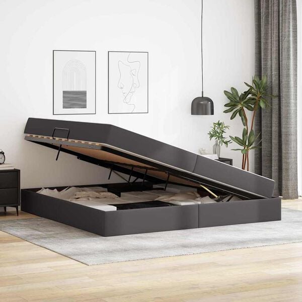 vidaXL Postel s &uacute;ložn&yacute;m prostorem a matrac&iacute; s matrac&iacute; 2 pcs &Scaron;ed&aacute; Kůže