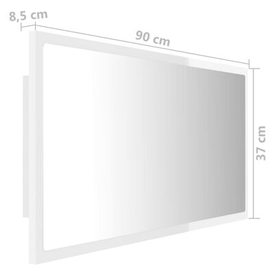vidaXL LED koupelnové zrcadlo bílé vysoký lesk 90x8,5x37 cm akrylové