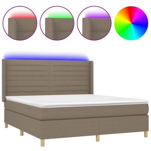 vidaXL Box spring postel s matrac&iacute; a LED taupe 180x200 cm textil