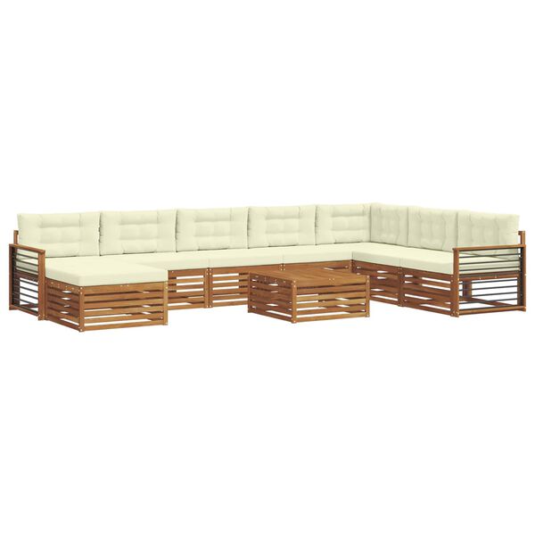 vidaXL Sedac&iacute; soupravy 9 pcs Přirozen&aacute; a Kr&eacute;mov&aacute; Masivn&iacute; ak&aacute;tov&eacute; dřevo