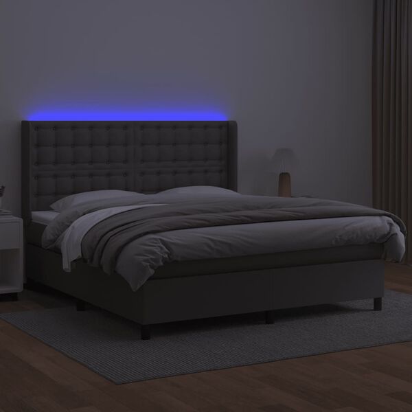 vidaXL Box spring postel s matrac&iacute; a LED &scaron;ed&aacute; 180x200 cm uměl&aacute; kůže