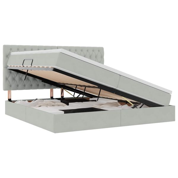 vidaXL Postel s &uacute;ložn&yacute;m prostorem a LED osvětlen&iacute;m Světle &scaron;ed&aacute; samet