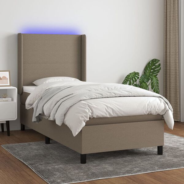 vidaXL Box spring postel s matrac&iacute; a LED taupe 90x190 cm textil