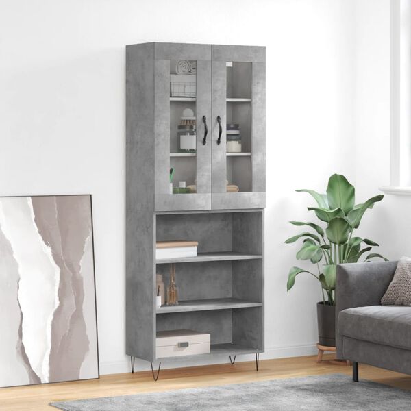 vidaXL Skř&iacute;ň highboard betonově &scaron;ed&aacute; 69,5x34x180 cm kompozitn&iacute; dřevo