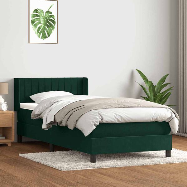 vidaXL Box spring postel s matrac&iacute; tmavě zelen&aacute; 90x210 cm samet