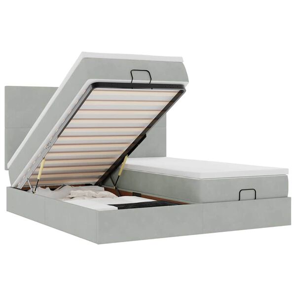 vidaXL Osmansk&yacute; r&aacute;m postele s matrac&iacute;es světle &scaron;ed&aacute; 160x200cm samet