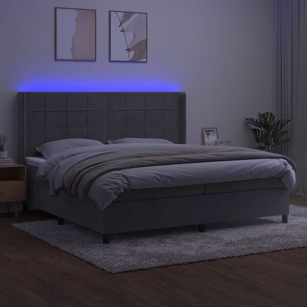 vidaXL Box spring postel s matrac&iacute; a LED světle &scaron;ed&aacute; 200x200 cm samet