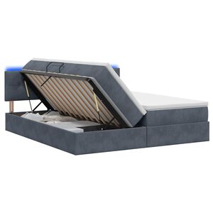 vidaXL LED postel s &uacute;ložn&yacute;m prostorem a matrac&iacute; Tmavě &scaron;ed&aacute;