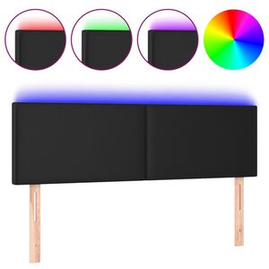 vidaXL Čelo postele s LED čern&eacute; 144x5x78/88 cm uměl&aacute; kůže