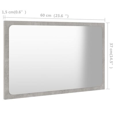vidaXL Koupelnové zrcadlo betonově šedé 60 x 1,5 x 37 cm dřevotříska