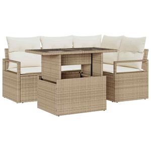 vidaXL Sada zahradn&iacute;ch pohovek s &uacute;loži&scaron;těm 5 pcs B&eacute;žov&aacute; Poly ratan