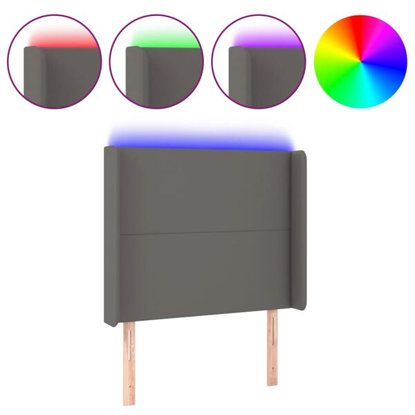 vidaXL Čelo postele s LED šedé 83 x 16 x 118/128 cm umělá kůže